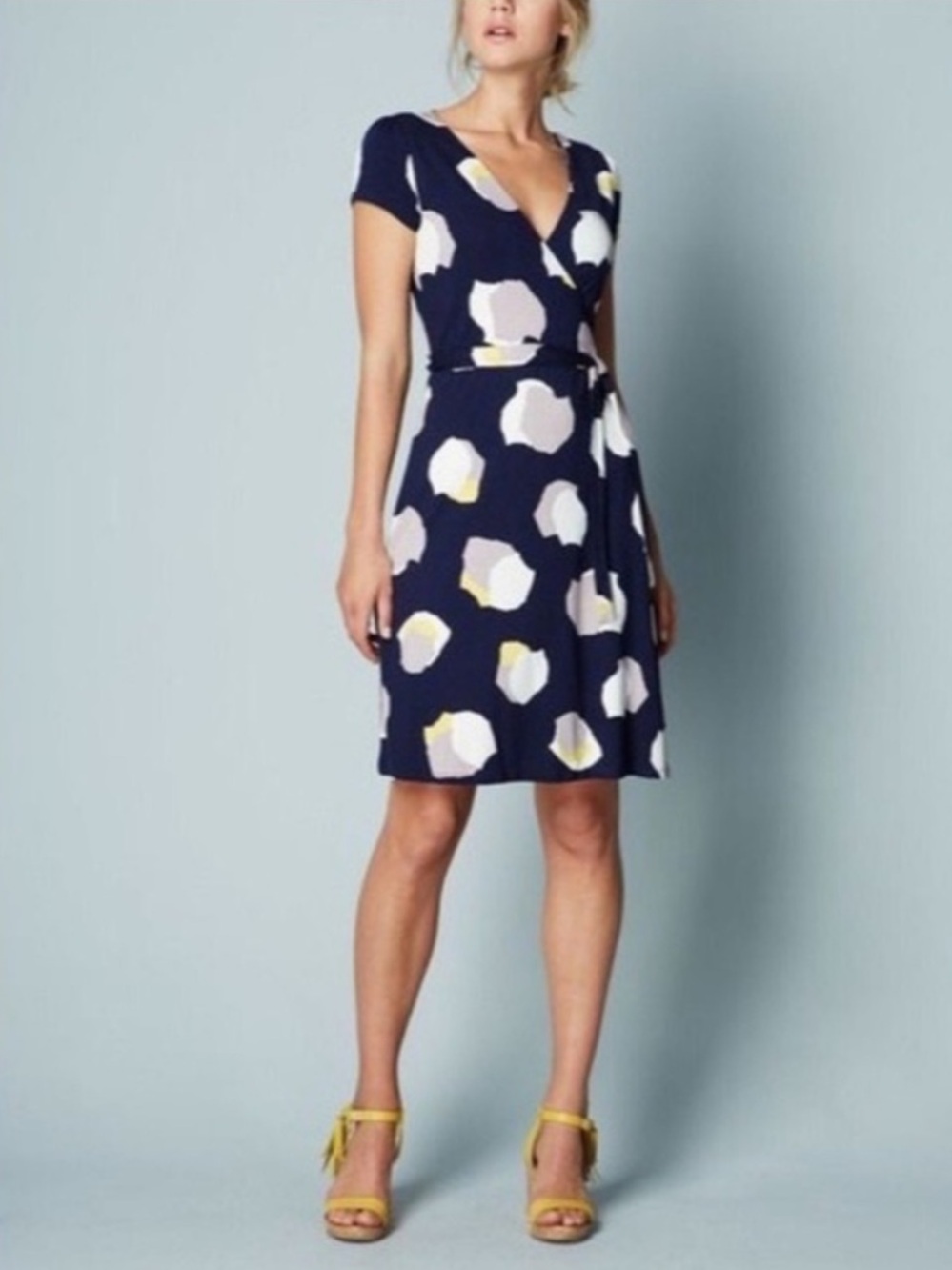 Boden Evelyn Jersey Navy Floral Wrap Midi Dress Size 6 Petite Casual Colorful